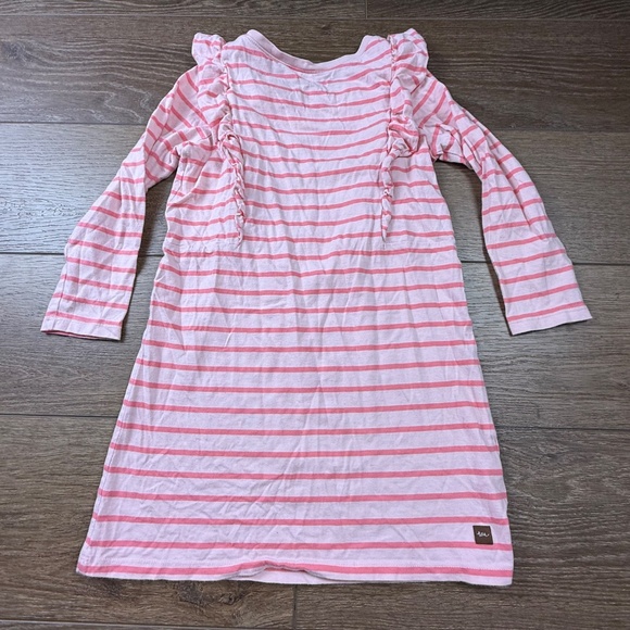 Tea Collection Girls Pink Striped Lightweight Long Sleeve Dress Size 8, Ruffle - Picture 7 of 8